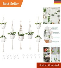 5er Set Beige Makramee Blumenampeln für Innen & Außen - Elegante Topf-Dekoration