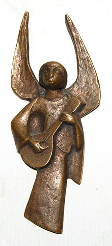 Bronzefigur engel mit laute - bronzefigur,