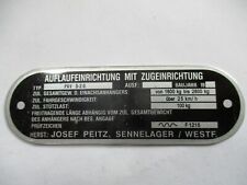 Peitz Typenschild Schild Auflaufbremse PAV/S 2.0  Auflaufeinrichtung F1215 s90