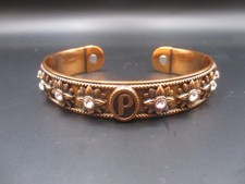 Armreif Kupfer Magnet Armband mit Steinchen + Buchstabe P Unisex einzigartig neu
