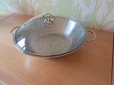 Edelstahl Wok 34 cm mit Glasdeckel