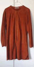 Damen Mantel Jacke Leder Ziegenvelour Braun Knielang Gr. M 40