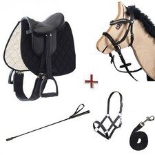 KLEINE Holzpferde Sattel + Glitzer Trensen Halfter Set  Gerte bis 145 cm Umfang