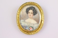 Brosche Silber vergoldet mit Miniaturmalerei Portrait 19.Jhd (GV461)