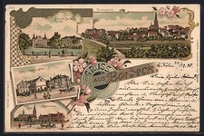 Lithographie Essen-Borbeck, Ortsansicht von oben, Schloss, Bürgermeister-Amt, K 