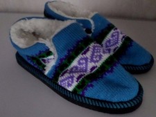 Hüttenschuhe Hausschuhe Puschen feste Sohle warmes Futter Blau Gr.36-36,5 NEUWA 