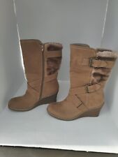 Stiefel gr. 38 hellbraun neuwertig keilabsatz Wildleder Plüsch