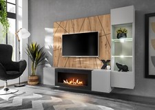 Wohnwand Anbauwand XARI PGAS-K mit Led B. und Push - Click und Bio-Ethanol Kamin