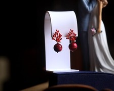 Ohrringe Stecker Golden Koralle Emaille Rot Augen Tiger Rosa Pink Fuchsie DZ1