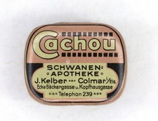 DOSE "Cachou" Schwanenapotheke Colmar (Pillen?), Format Nadeldose   -leer-  D337