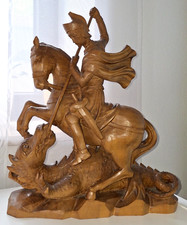Holzfigur geschnitzt, Hl. heiliger Georg, Drachentöter 48cm, Handarbeit, TOP 30K