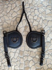 Scheuklappen antik Leder Pferd Backenstück Krone Deko 