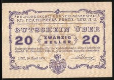 Notgeld Linz 1920, 20 Heller