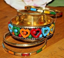 Armreifen Set Armband Armreif indischer Schmuck Bollywood Messing-Bunte Steine 