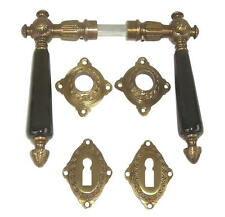 Jugendstil Türklinken Messing antik Griff Porzellan schwarz 3-BB-AS