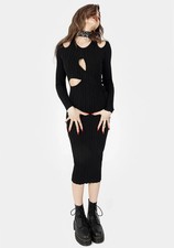 Disturbia Nikini Cut Out Knitted Midi Dress Kleid Gothic Goth M
