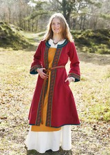 Bestickter Wikinger-Mantel Ella, weinrot/petrol