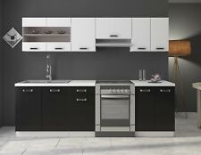 Küche Omega 240 cm Küchenzeile / Küchenblock variabel stellbar in Schwarz Weiss
