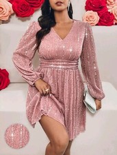 Plus Size Große Größen Minikleid Mini Kleid Glitzer Funkelnd Rosa 44-52