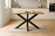 Esstisch Baumkante massiv Eiche geölt 160 x 85 cm Spider-Gestell schwarz SALVADO