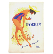 Leokrem Plakat 66x46cm Reklame Siebdruck VEB Elbe Werbung 50er Jahre Sonnencreme