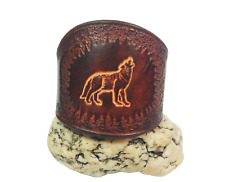 Armband Heulender Wolf punziert Leder braun Lederarmband Druckknöpfe UNIKAT