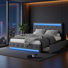 Polsterbett 140x200 cm Doppelbett Bettgestell  mit LED/USB Stauraum Lattenrost