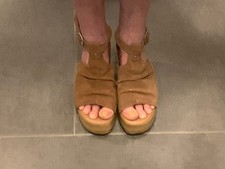 Plateau-Sandalen m. Blockabsatz, Gr. 37, Holz+Wildleder - Neu, Mousse&Cloud