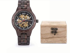 Damen Holzuhr Skelettuhr Automatikuhr Armbanduhr Frauenuhr Geschenk Weihnachten