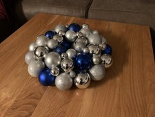 Kugelkranz  Advent Weihnachten Deko Kugel Türkranz mit Lichterkette silber-blau