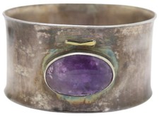 ? Großer massiver Silber Armreif Amethyst Goldverzierung Antikschmuck - 82,48g