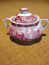 1 Zuckerdose * PALISSY * Thames River Scenes * England * rot * Vintage * Top