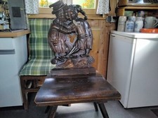 Antik: Brettstuhl Geschnitzt Holzstuhl Meisterstuhl Historischstuhl 17-1800 Jh.