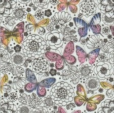 3 Servietten ~ Bunte Schmetterlinge auf gezeichneten Blumen 