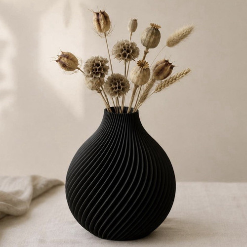 Gerippte deko vase schwarz - gerippte, deko-vase