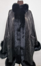 Leder Mantel Jacke Cap schwarz