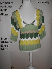 Strickshirt Hallhuber S / 36 grün Glitzer neuwertig Sommer Shirt