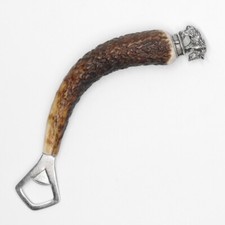 Flaschenöffner mit Hirschhorn Griff mit Endkappe Verzierung Wildschwein stehend