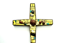 Trude DINNENDAHL-BENNINGS Messing Goldmosaik Kieselsteine xxl Kruzifix