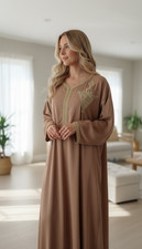 Marokkanischer Kaftan bestickt, Gandoura aus Seidenkrepp