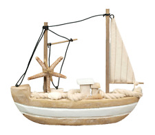 Holz Boot im Treibholz-Look mit Seestern Segelboot Schiff maritime Dekoration