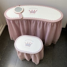 3 TEILE PRINZESSIN HOLZ SCHMINKTISCH SET, FRISIERTISCH MIT HOCKER & HANDSPIEGEL