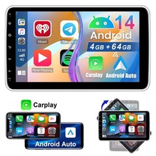 DAB+ 4+64GB Autoradio Android 14 Carplay GPS Navi 1 DIN 360° Drehbar Bildschirm