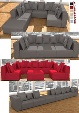 -45% WOHNLANDSCHAFT 6 MODUL SOFA COUCH GARNITUR LOUNGE SESSEL U-FORM SAMT GRAU