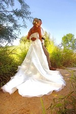 Brautkleid Hochzeitskleid Strand, mit Spitze und Satinrock, weiß, Gr. 36-38