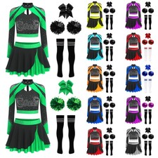 DE Damen Cheer Leader Kostüm Langarm Cheerleading Uniform Outfit Tanzkleid Set