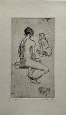 Karl Adser 1912-1995 Radierung Akt Rückenansicht Sitzende Frauen Dänemark 1960