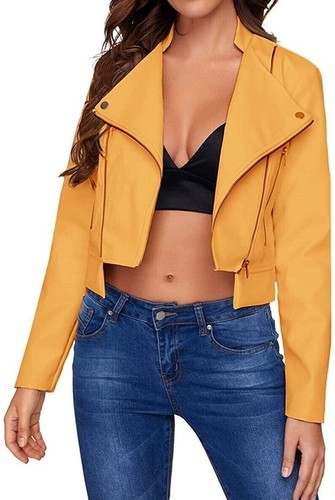 Damen gelbe lederjacke biker - gelbe,