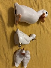 Enten Set Figuren Keramik Porzellan Stell Figuren Weiß Ohne Stempel 3 Stk 