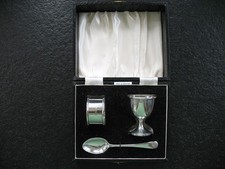 Taufset Silber 925 William Adams England 1959 Serviettenring Eierbecher Löffel 